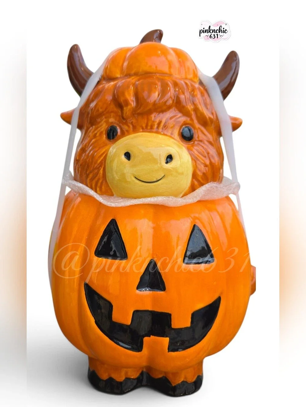 West Highland Cow Jack-o'-lantern Pumpkin Halloween Cookie Jar